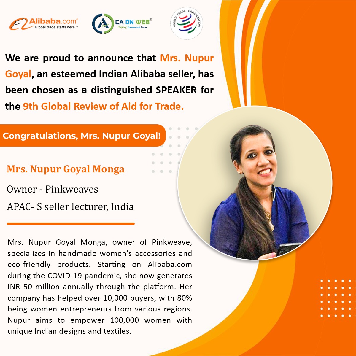 𝐂𝐨𝐧𝐠𝐫𝐚𝐭𝐮𝐥𝐚𝐭𝐢𝐨𝐧𝐬, 𝐌𝐫𝐬. 𝐍𝐮𝐩𝐮𝐫 𝐆𝐨𝐲𝐚𝐥 !
.
.
.
#alibaba #b2b #successfulseller #womenentrepreneurs #exportersindia #everyonefollowers
#wholesalers #b2bbusiness #exporter #IndianExporter #caonweb #exportbusiness #businessgrowthstrategy #follow

<a href="/pinkweaves/">Pink Weaves</a>