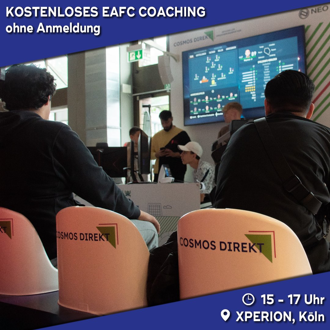 Verpasst nicht das kostenlose #EAFC Coaching im <a href="/xperion_germany/">XPERION</a> Köln! 🔥

<a href="/SeriousFUTJoker/">FUTJoker</a> erwartet euch am Samstag in der <a href="/CosmosDirekt/">CosmosDirekt</a> eFootball Arena und hat ein paar Tipps ready! 💪
