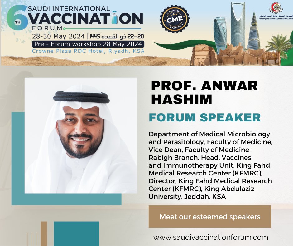 We extend our heartfelt thanks to Prof. Anwar Hashim for joining us as an esteemed speaker at the 6th Saudi Vaccination Forum, 28-30 May at the Crowne Plaza, Riyadh, KSA &amp; look forward to his presentation. 

Register @ saudivaccinationforum.com