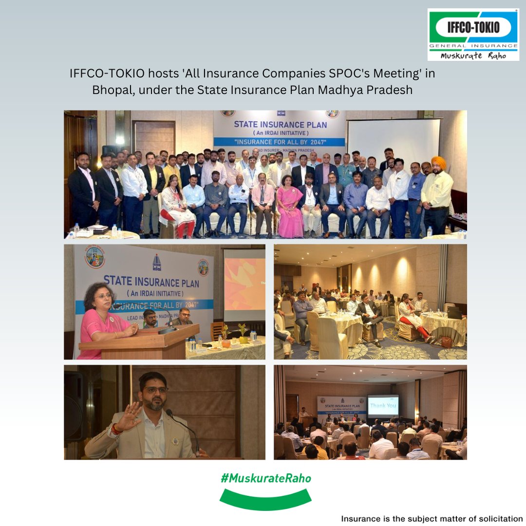 The 'All Insurance Companies SPOC's Meeting' under the State Insurance Plan in Bhopal, was graced by #IRDAI officials, #IFFCOTOKIO representatives & 50+ other participants. The session ended with an action plan, bolstering our collective vision of #InsuranceForAll #MuskurateRaho