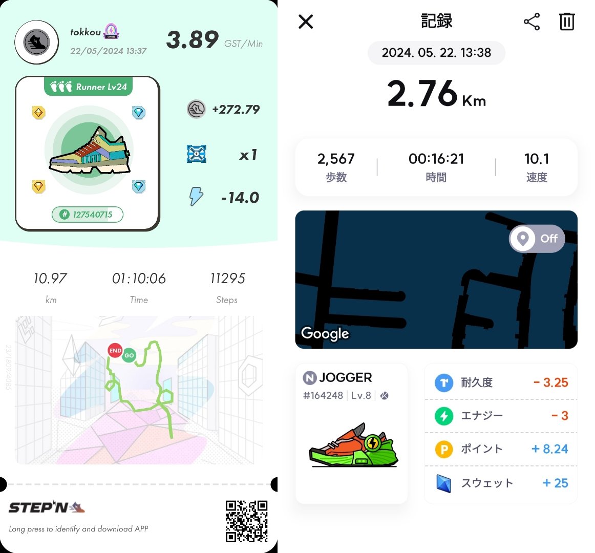 tokkou_kun's tweet photo. #STEPN #SuperWark
昼下がりっぷん/14⚡
安定のМB5🎁そろそろ赤いの頼む🙏
2日ぶりのランナっぷん🏃
60分過ぎてからが相変わらず長いww
人のポスト見て、足首周りのサポーター持ってるの思い出して、久々につけて走った🙂
ここまで無防備で走ってたから少し労ってくことにする😇
#P2E #M2E $LINGO https://t.co/Y18lw7KGVj
