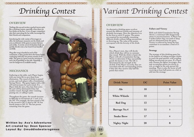 @ttrpgcommunity Hi! This week I'm sharing how I run Tavern Drinking Contests in dnd. Taverns are a great place for Players to find hints, get new quests, & mingle with fun memorable characters. To discover more games & challenges in Taverns, follow my Kickstarter project: kickstarter.com/projects/avasa…