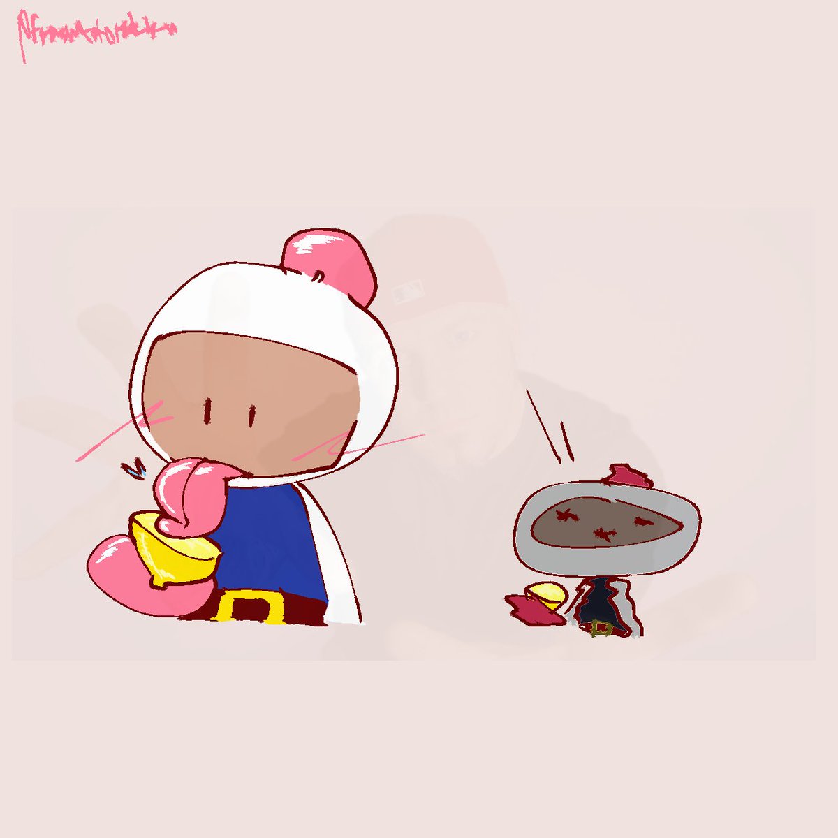 got inspired by a similar drawing so i decided to do my own take on it (ignore how 𝓯𝓻𝓮𝓪𝓴𝔂 his tongue looks) #bomberman #ボンバーマン