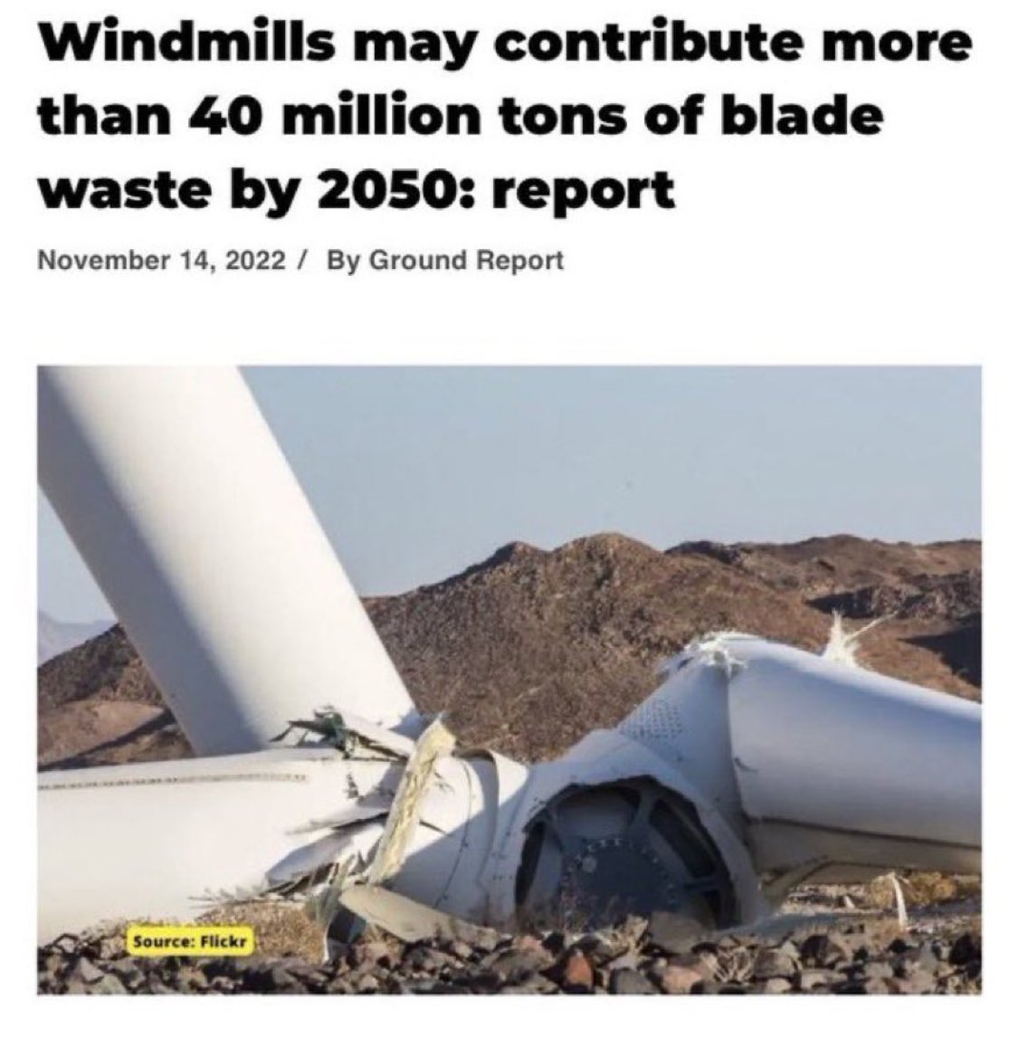 Wind turbines have a life span of approximately 20 years. Tens of thousands of old turbines could end up in landfill by the end of the decade. Turbine blades are set to account for more than 40 million tonnes of waste by 2050. Not exactly a sustainable outcome.