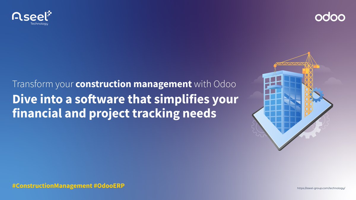 Aseel_Tech's tweet photo. Unlock the Future of #Construction Management with @Odoo Our powerful #ERP solution seamlessly integrates your financials and project tracking, ensuring precision and professionalism at every stage.

#Aseel #InnovativeConstruction #OdooERP https://t.co/uBMESbFce1