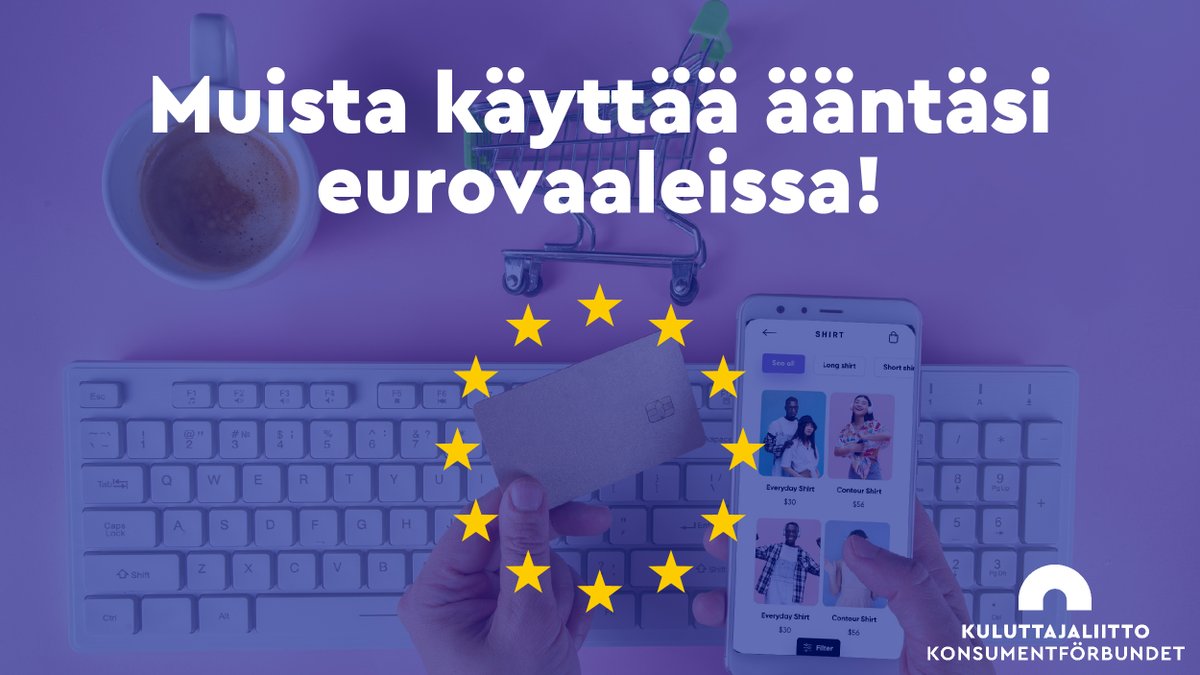 #Eurovaalit tulevat! 🇪🇺 Turvallinen ja reilu digitaalinen ympäristö kuluttajille on yksi Kuluttajaliiton kärkitavoitteista tulevalle europarlamentin kaudelle. Lue lisää blogista: kuluttajaliitto.fi/euvaalit2

Oletko jo tutustunut tavoitteisiimme? 👉 kuluttajaliitto.fi/eurovaalit24 #EUvaalit