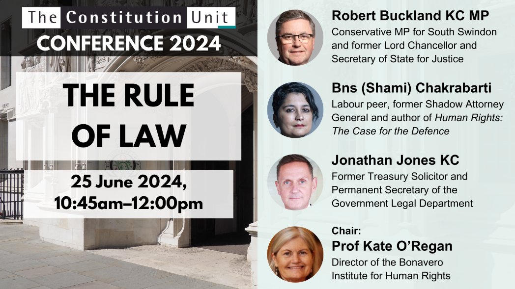 3⃣ To kick off day two, at 10:45am, Kate O'Regan @BonaveroIHR will chair a discussion on the rule of law, with @RobertBuckland, Baroness (Shami) Chakrabarti and @SirJJKC. Has the rule of law been undermined recently? And, if so, what should be done to bolster and protect it?