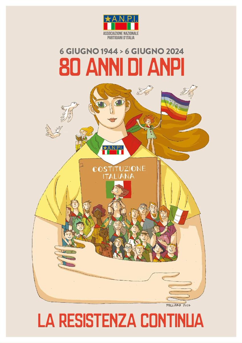 Il 6 giugno compiremo 80 anni🌼 E ci siamo regalati un manifesto col disegno del fumettista e illustratore Alberto Pagliaro che ringraziamo anche da qui. #LARESISTENZACONTINUA #ANPI80 #ANPI2024