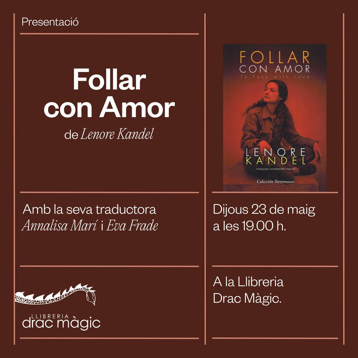 📚 Este jueves 23 de mayo a las 19:00 h, presentación de 'Follar con amor' de Lenore Kandel en la librería Drac Màgic de Palma. La traductora Annalisa Marí Pegrum nos llevará a través de la obra de esta icónica poeta. #LenoreKandel #Poesía uepmallorca.app/presentacion-d…