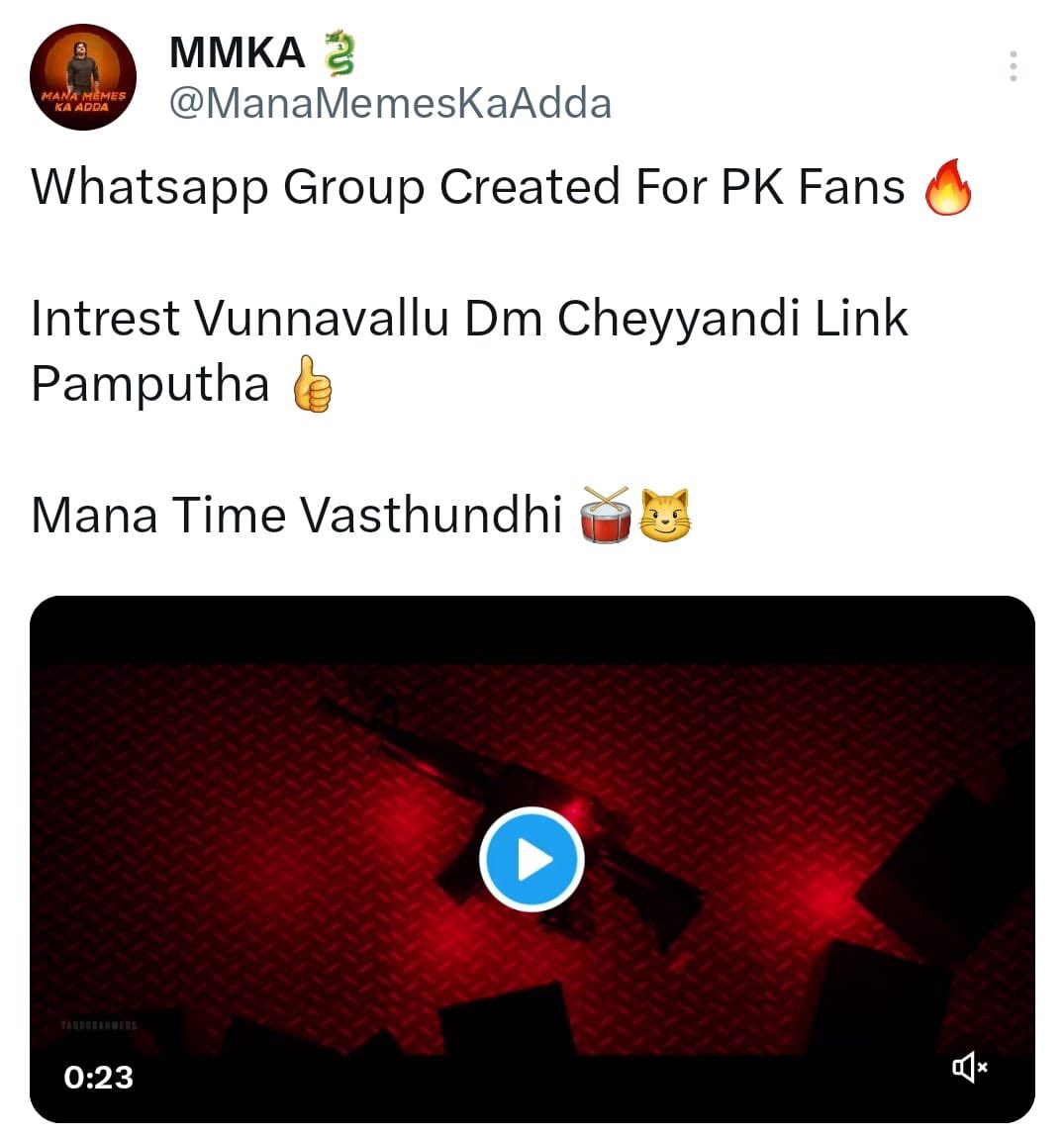 Whatsapp Group Created For PK Fans 🔥

Intrest Vunnavallu Dm Cheyyandi Link Pamputha

#TheyCallHimOG