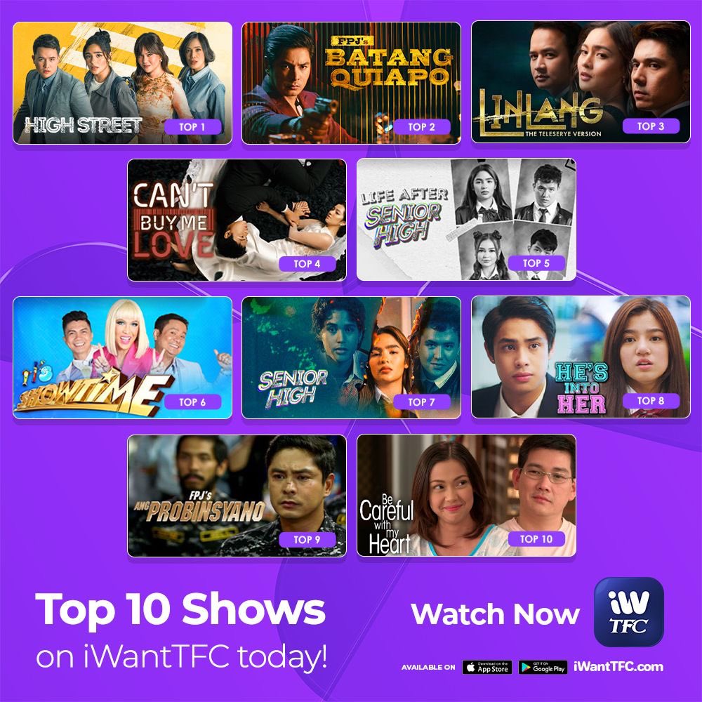 ABSCBNpr's tweet photo. WE GOT A NEW NO. 1 SHOW! 1️⃣🎉
Check out this week's Top 10 shows on iWantTFC!

Binge-watch them all today. https://t.co/LcIm49bELh https://t.co/Cp1Rw0uQyo
