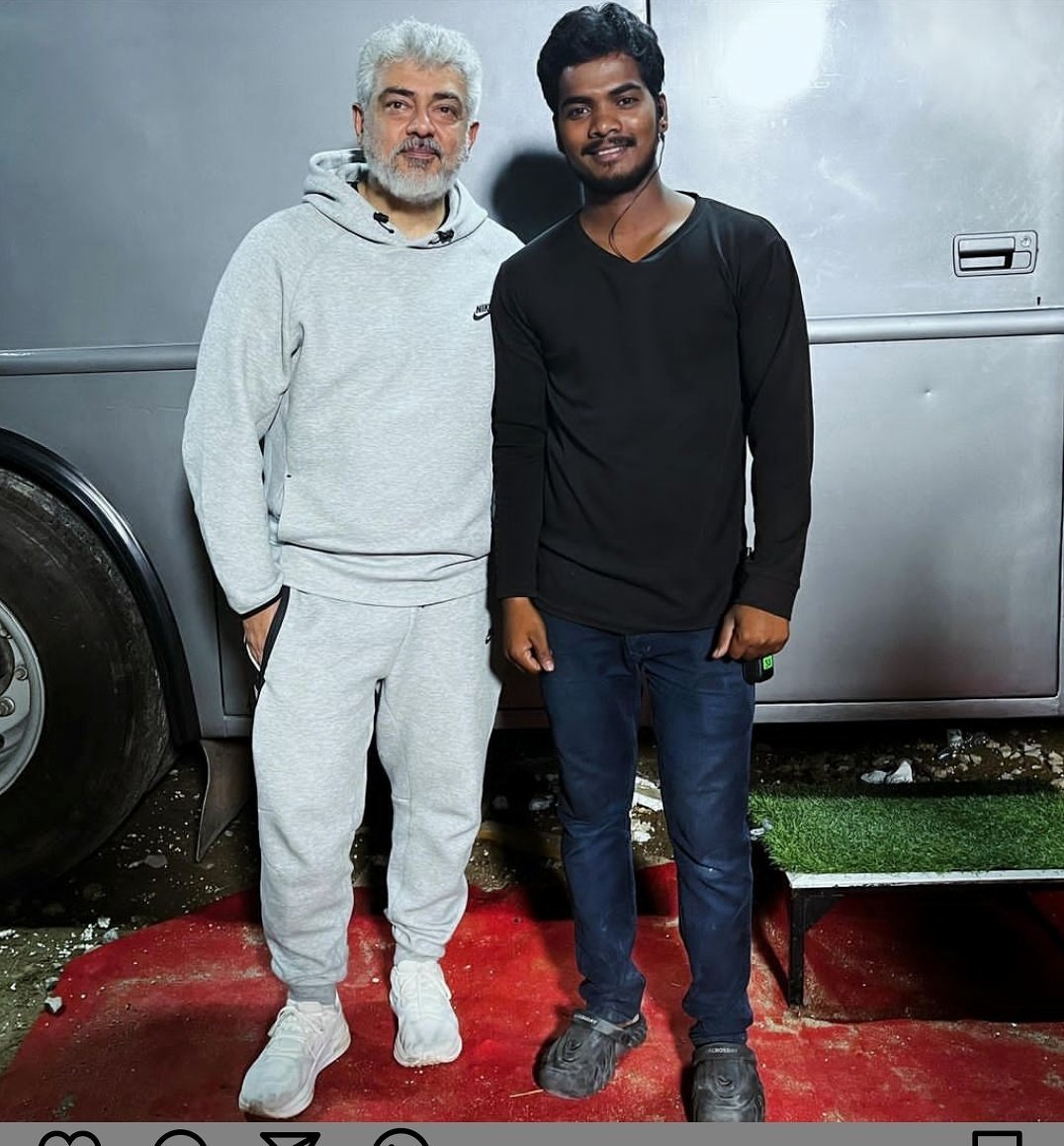 Another latest pic of Thala Ajith from the sets of GOOD BAD UGLY 🌋🔥 #Ajithkumar #GoodBadUgly