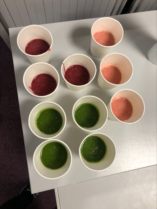 Students have been learning about the impact of nutrition on our mental health and wellbeing. They (and staff) participated in a taste test of different drinks. If they guessed correctly they could have a smoothie of their choice - the green one being the most popular!