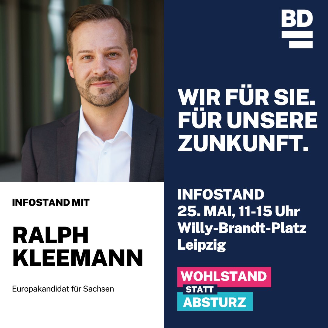 Kommenden Samstag sind wir wieder in Leipzig, mit unserem Europa-Kandidaten Ralph Kleemann. #bündnisdeutschland #vernunftstattideologie #vernunftwählen #freiheitschützen #grenzensetzen #demokratieleben #ralphkleemann #leipzig #europaerneuern #demokratieleben #europawahl2024