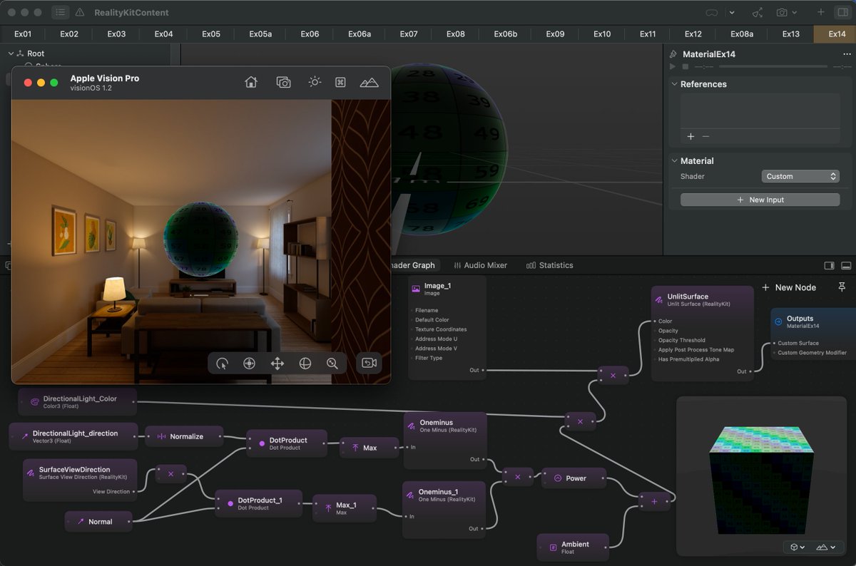 visionOS: Shader Graph Material Examples🌛
Added Rim Lighting (Backlit) material example.
* RealityKit in visionOS doesn't provide any Lights (only IBL) but you can create them yourself.
GitHub: github.com/ynagatomo/SGME…