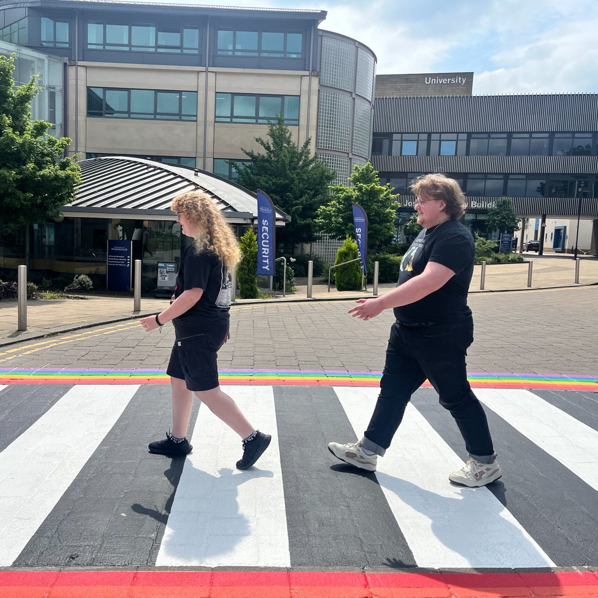 Thanks to student feedback, @HuddersfieldUni has a new and improved pride progress crossing 🏳️‍🌈 Thanks to Millie, Katie, the LGBTQ network, and the Estates team for making this happen, improving accessibility, and valuing student voices. #HudUni #HudSU