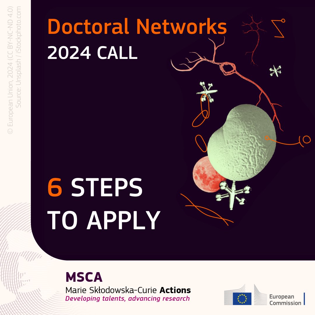 Get ready! The next #MSCA Doctoral Networks call opens on 29 May 📢 Explore our six steps application guide to unlock funding opportunities for: 🔹 Standard Doctoral Networks 🔹 Industrial Doctoral Networks 🔹 Joint Doctoral Networks 🔗 More: europa.eu/!FpvJ8t