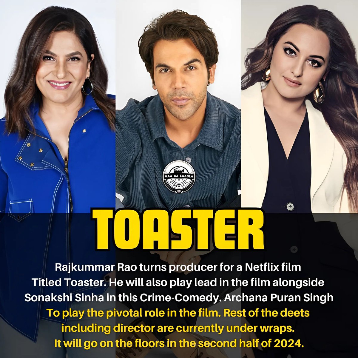 #RajkummarRao turns producer for a #Netflix film titled #Toaster. He will also play the lead in the film alongside #SonakshiSinha in this crime-comedy. #ArchanaPuranSingh to play the pivotal role in the film. Rest of the deets including the director are currently under wraps. It