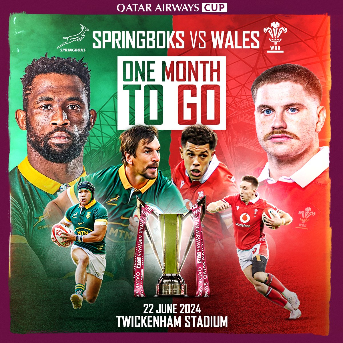 One month to go before the #Springboks get their 2024 season underway, against @WelshRugbyUnion in London 💂 Don't miss out, limited tickets are still available for this double-header, click here: tinyurl.com/2uapvned 🎟 #StrongerTogether