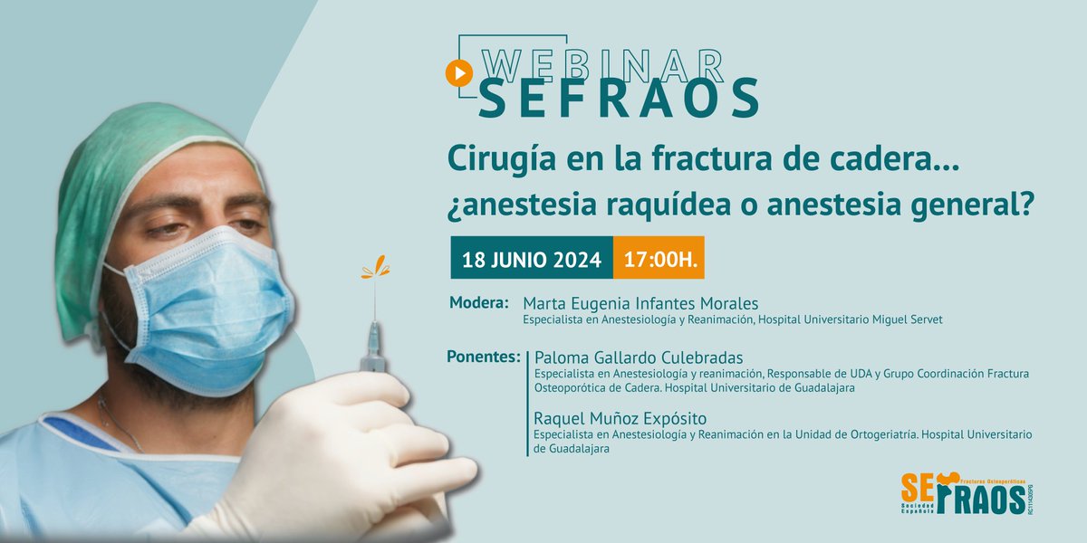 🔶¡TE INVITAMOS A NUESTRO WEBINAR DE JUNIO!🔶

"Cirugía en la fractura de cadera... ¿anestesia raquídea o anestesia general?"

🗓️18 de junio
⏰17h
🗣️Modera: Marta Eugenia Infantes
👥Ponentes: Paloma Gallardos y Raquel Muñoz

Acceso aquí: us02web.zoom.us/j/81631377797#…