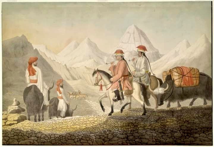 #DidYouKnow Ganga originated from Kailash Mansarovar?? 😂🤦‍♂️ Yeah, You read that right.. This is a painting showing Europeans on an expedition in 1812 to discover the source of Ganga at Kailash Mansarovar in Tibet. 🎨🖌️By H.Y. Hearsey, @britishlibrary