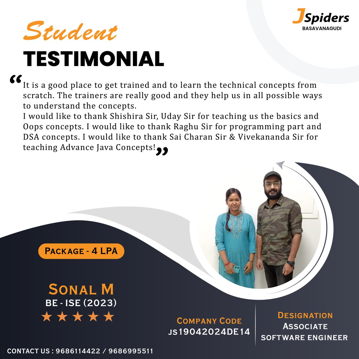 🎉Congratulations, Sonal! Getting placed is a significant achievement.🎉
.
.
FOR MORE INFORMATION CONTACT
9686114422 / 9686995511
.
.
#JobSuccess
#NewBeginnings
#CareerJourney
#CongratulationsSonu
#DreamJobAchieved
#CelebratingSuccess
#CareerMilestone
#SuccessStoryStarts