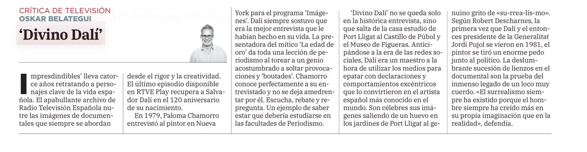 Dalí y los imprescindibles @Impres_TVE en mi columnita de TV en los diarios de @Vocento