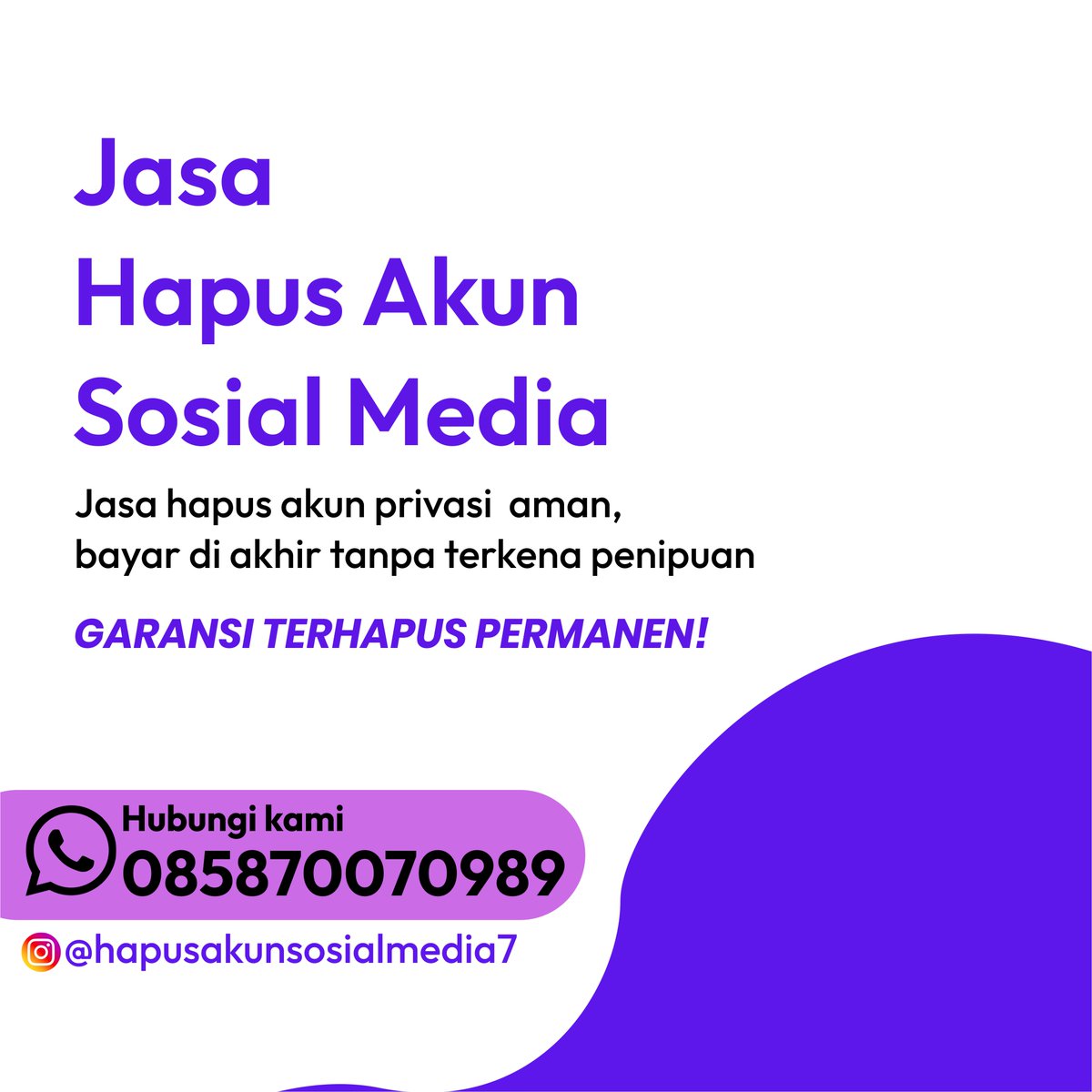 pedotsrp's tweet photo. Jasa hapus akun Sosial Media, Terpercaya.
Garansi Hapus Permanen
Hub. Wa : 085870070989
#JasaHapusAkun #PrivasiTerjamin #HapusAkunSosialMedia #hapusakunmedsos #hapusakuninstagram #hapusakunpermanent #hapusakunmurah #hapusakunfacebooklama #hapusakuntwitter #hapusakuntiktok #hapus https://t.co/FUq3aoCBia
