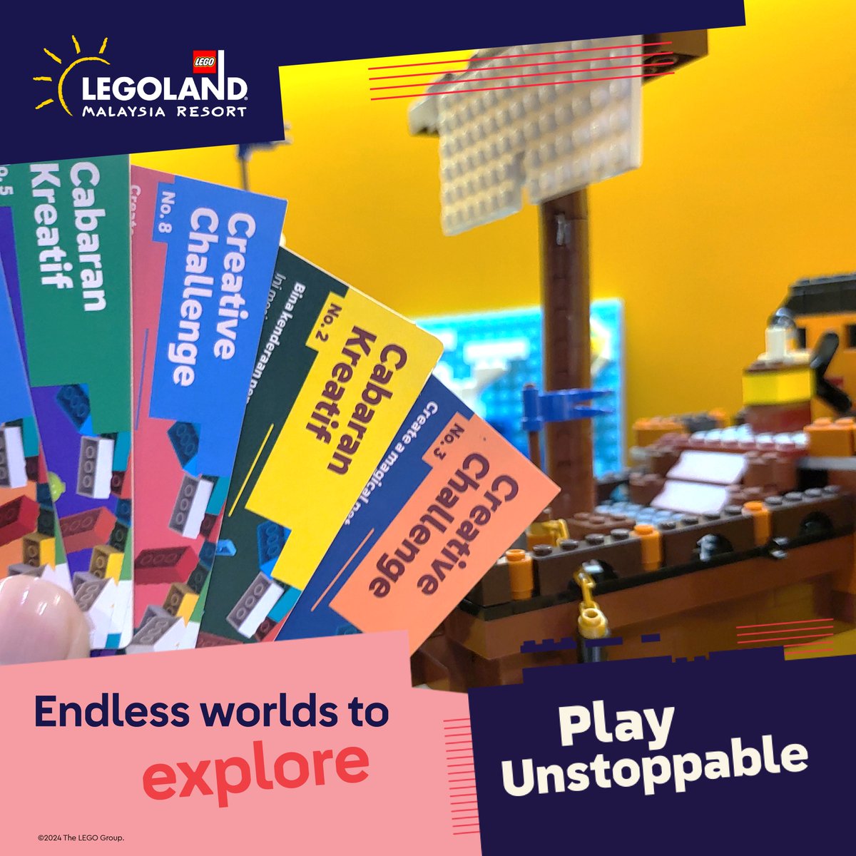 LEGOLAND_MY's tweet image. Let's take the Creative Challenge with Play Unstoppable! With countless worlds to discover, you won't want to miss out on a day filled with unstoppable fun and creativity at LEGOLAND Malaysia Resort. 
Explore: legoland.com.my/explore/shows-… 
#PlayUnstoppable #LLMR #Imaginations.
