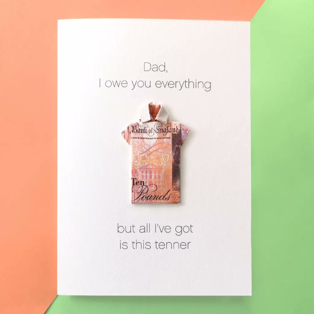 ⭐NEW⭐ Here's my three new Father's day cards for 2024. Which one do you like best?

2. Dad, I owe you everything but all I've got is this tenner. A funny card for teenagers to give their Dad or you to give to your Dad!

helloruth.co.uk/products/fathe…
#fathersdaycards #funnycard #gift