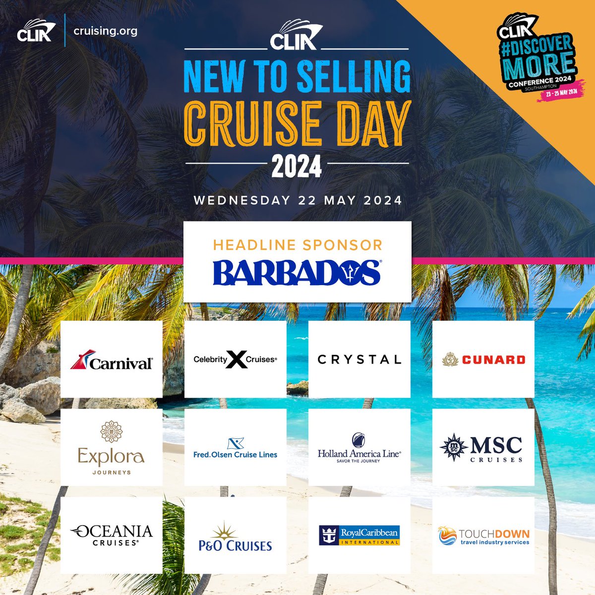 We will soon be raising the curtain on CLIA Conference with our New to Selling Cruise Day - thanks to all of our sponsors and cruise lines joining us - see you soon! #DiscoverMore