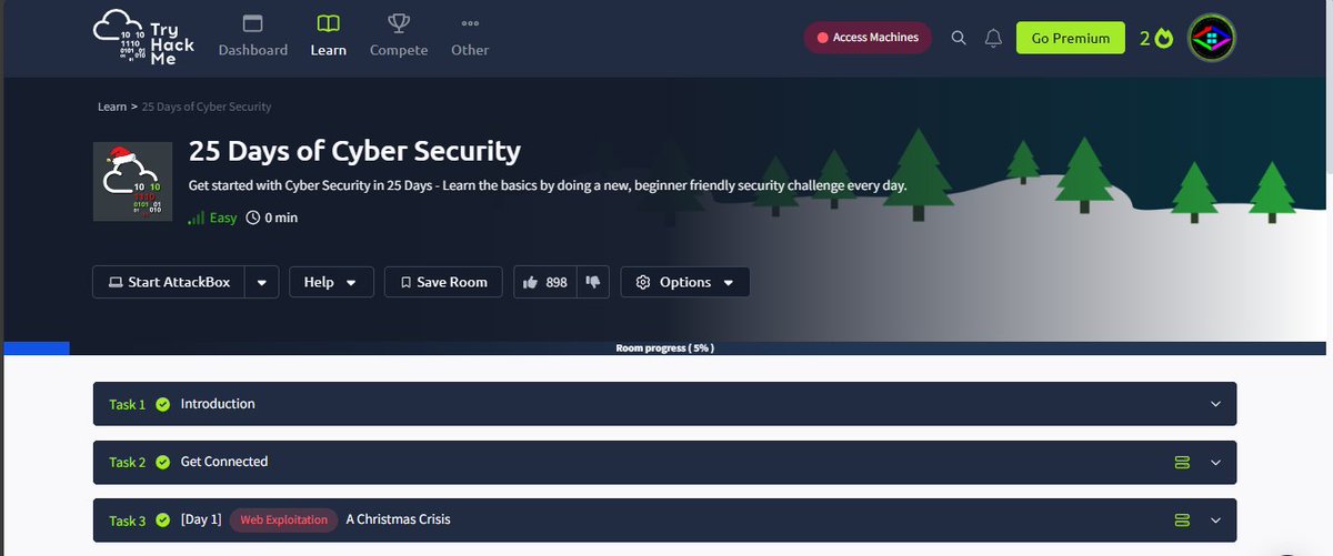 RimwakaP's tweet image. Day 1 of 25 Days of Cyber Security by @RealTryHackMe done.
Learnt about #webexploitation #cookies