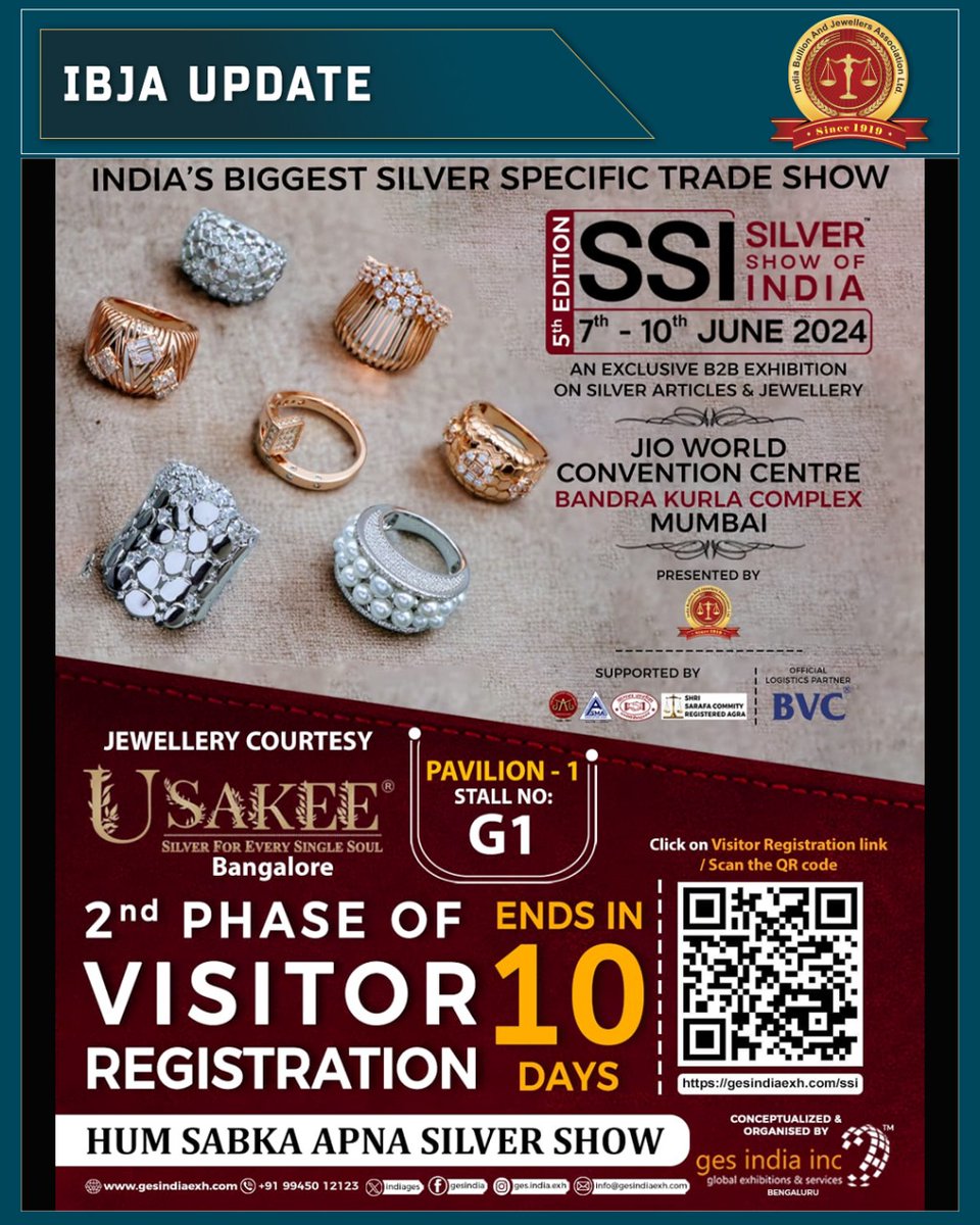 *Dear Patrons* We cordially welcome you to the 5th edition of *INDIA’S BIGGEST SILVER SPECIFIC TRADE SHOW - “SILVER SHOW OF INDIA”* (An Exclusive B2B Exhibition on Silver Jewellery & Articles). *HUM SABKA APNA SILVER SHOW* *Venue: Jio World Convention Centre, BKC, Mumbai.*