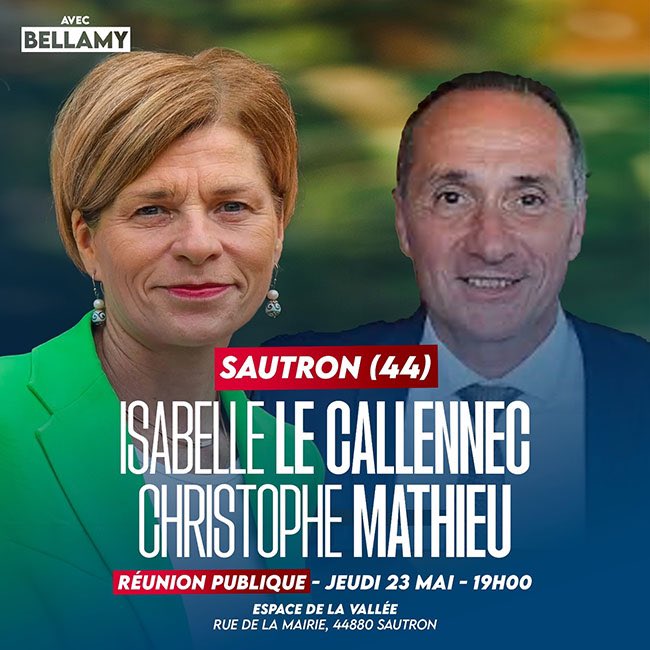 📆 Retrouvons-nous demain soir à #Sautron autour de nos candidats aux élections européennes @ilecallennec et Christophe Mathieu, colistiers de @fxbellamy. 🇪🇺 L’Europe mérite une voix claire et courageuse !