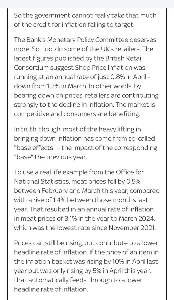 Before the avalanche of tweets from Tory MPs Ian King, Sky News 22/05/2024: “So the government cannot really take that much of the credit for inflation falling to target.”