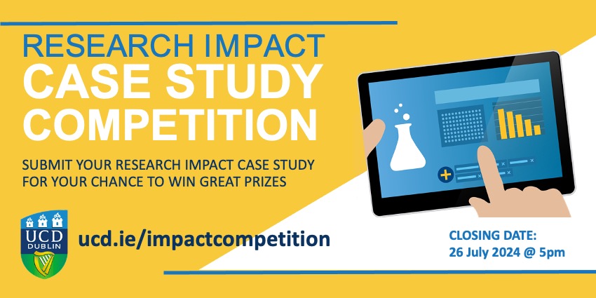 📢 Don't miss your chance to highlight the impact of your research in this year's @ucddublin @UCD_Research Research Impact Case Study Competition! Finalists are included in our impact showcase and videos, with a cash prize for the winning case study. 👉 ucd.ie/impactcompetit…