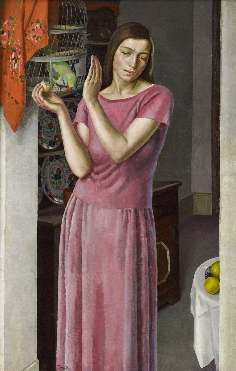 Girl with a Parrot by Dod Procter exhibited 1925 (Private Collection). Lilian Gilbert (later Brood). Newlyn, Cornwall.