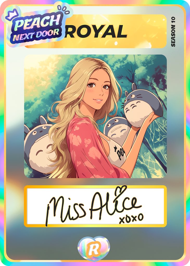 Hey Farmer, the last Royal is for grab on Peach Farmer 😱😱😱! Open boosters or turn the wheel to make sure you are the owner of that beautiful @missalicewild13 Royal card ❤️