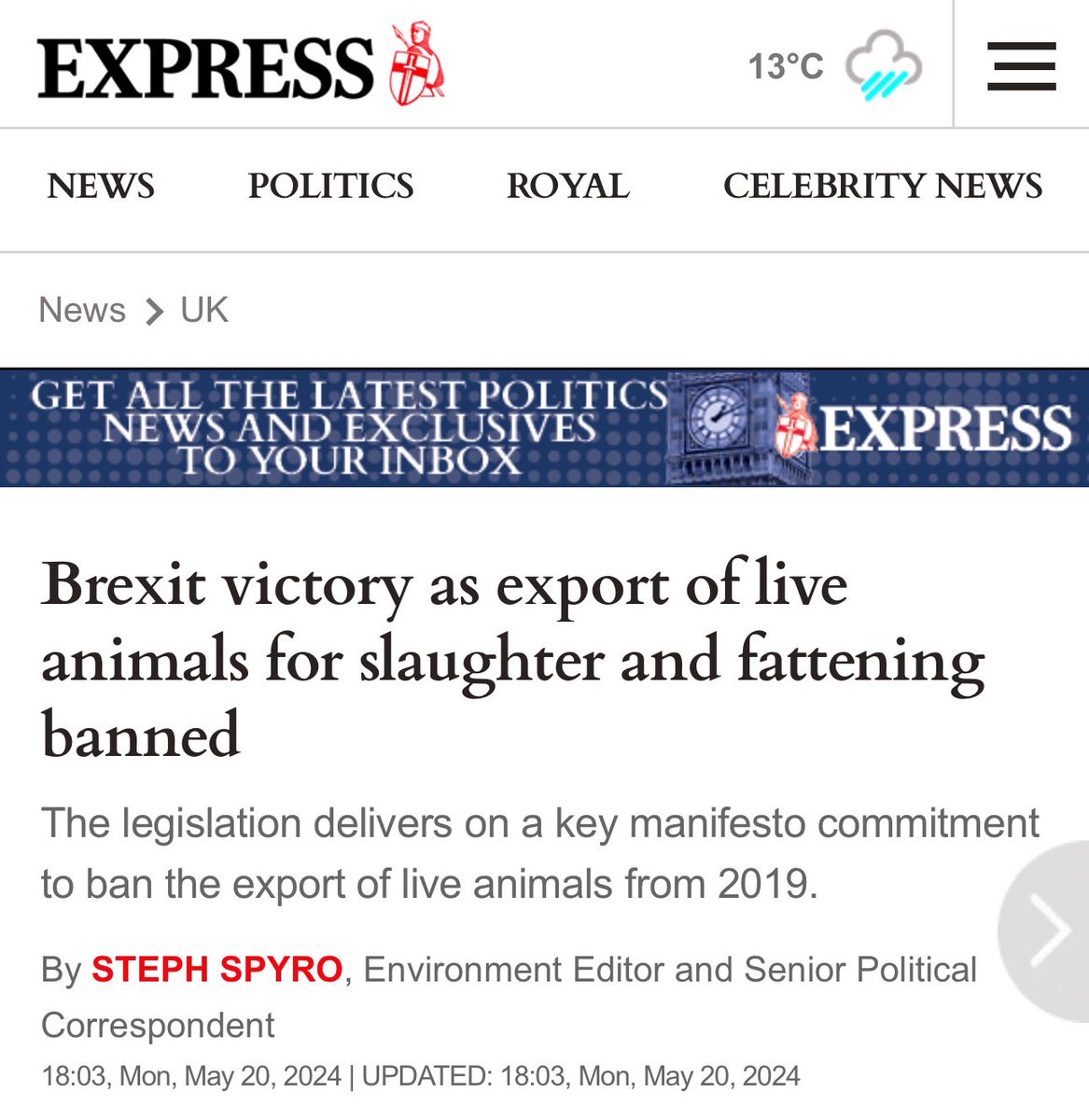 Another ridiculous nonsensical Brexit “victory”. Britain can’t ban live imports but celebrates banning 🇬🇧 exports, a desperate headline. Animals can be exported 500 miles from Scotland to Kent but not 50 miles from Kent to Calais 🤷‍♀️ Animals can be exported from anywhere in