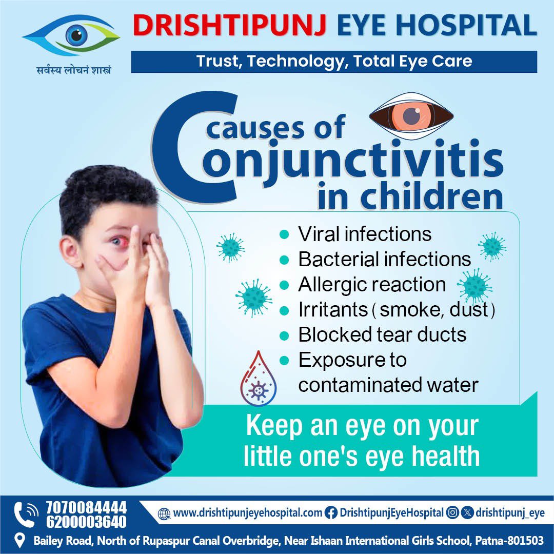 Is your child experiencing red, itchy eyes?

#Conjunctivitis could be the culprit. Common causes include viral infections, allergies, and blocked tear ducts.

For expert care and treatment, visit Drishtipunj Eye Hospital, Patna.

#DrishtipunjEyeHospital #Patna #Bihar #EyeCare