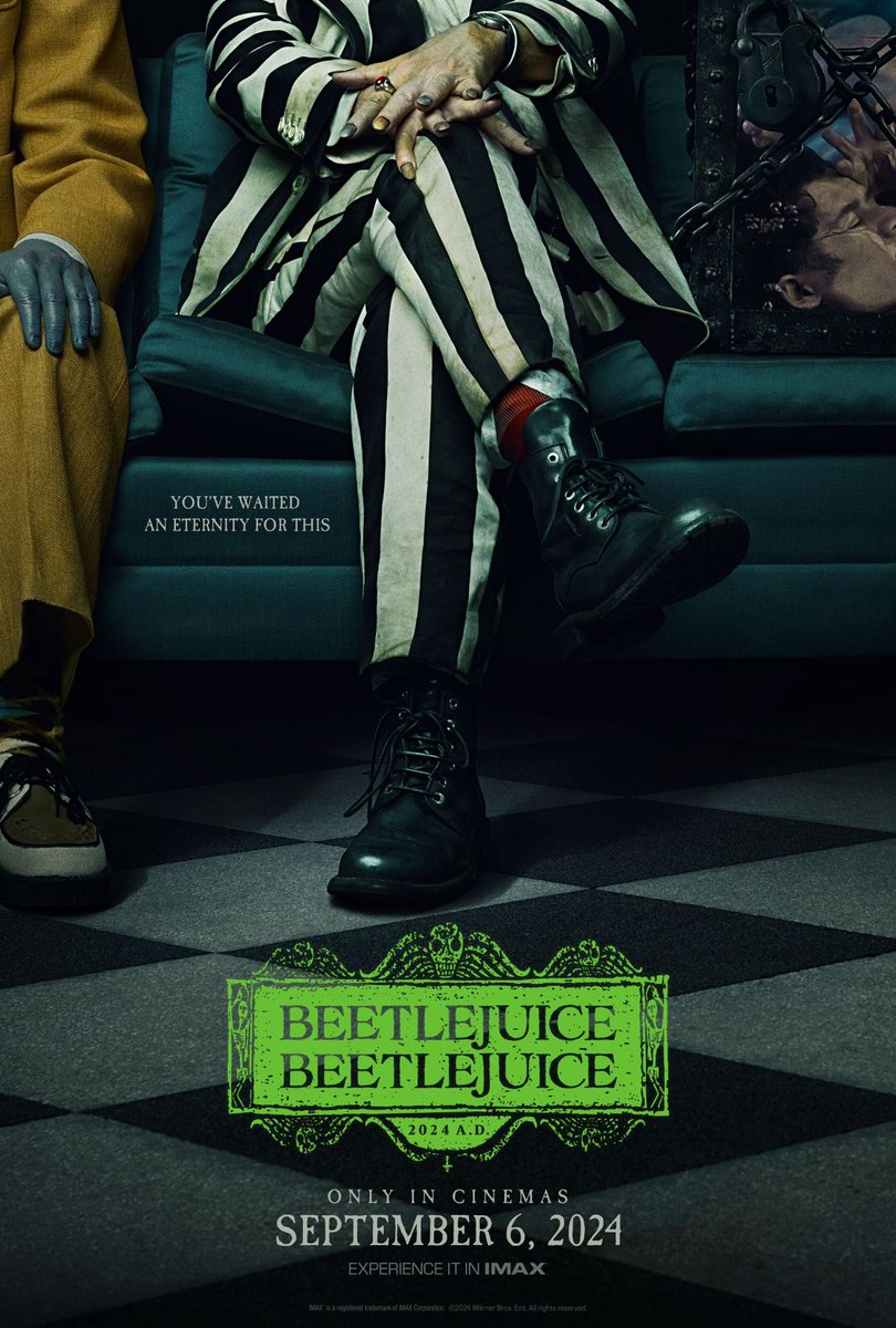 girishjohar's tweet photo. Teaser Poster for BEETLEJUICE BEETLEJUICE, directed by Tim Burton and starring Michael Keaton, only in cinemas on September 6, 2024. Also in IMAX @warnerbrosindia @bazinga_ent
#BeetleJuiceBeetleJuice 
#BJBJ https://t.co/Mzoi9gQ7VS