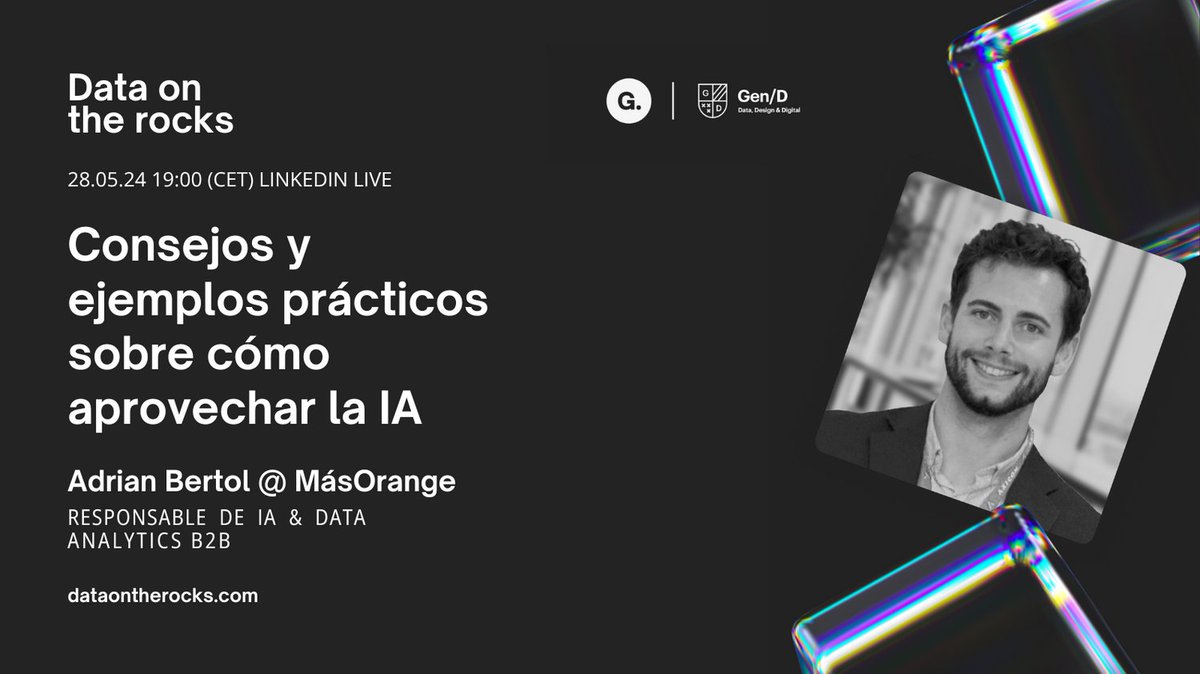 ¿Te vas a perder el próximo Data on the rocks sobre IA?

➔  SAVE THE DATE:
Casos de éxito para inspirarte.

Speaker: @ Adrian Bertol, IA &amp; DATA Analytics B2B @ Más Orange

📅 Mar, 28 MAY | 19:00 (hora CET).

Inscripción: dataontherocks.com

<a href="/garajedeideas/">Garaje de ideas | Tech</a>