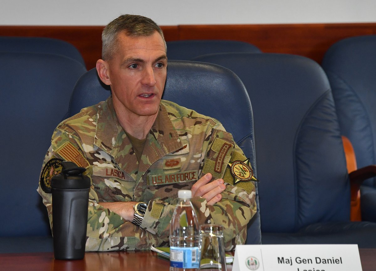 Maj. Gen. Daniel T. Lasica, Director of Plans, Policy, Strategy and Capabilities at Headquarters United States European Command (#USEUCOM), engaged with U.S. Senior Service College Fellows, Foreign Area Officers, Staff, and Faculty during a visit to #GCMC on May 17.