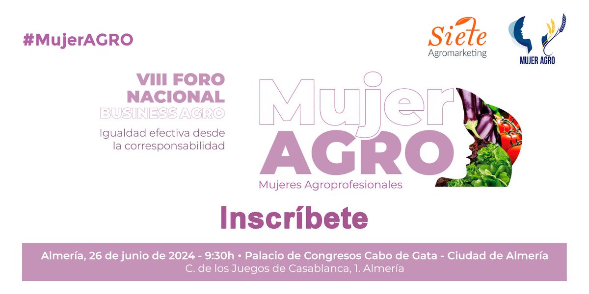 🗣️🗣️ Te esperamos el próximo miércoles 26 de junio en el VIII Foro Nacional #MujerAGRO Almería 🕛Hora: 9.30h IMPORTANTE:  Inscríbete❗❗❗❗