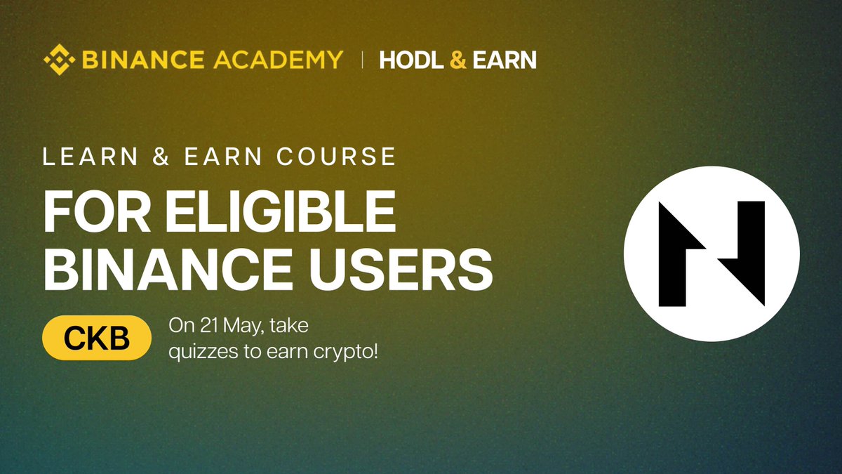 🎉 Learn Crypto, Earn Crypto!

🤝Excited to announce the latest Learn &amp; Earn with <a href="/binance/">Binance</a>! 💰

📚Complete <a href="/BinanceAcademy/">Binance Academy</a> courses &amp; quizzes to earn #CKB and boost your crypto knowledge.

Start here ➡️ binance.com/en/support/ann…

🎁We’re giving away 10,000 #CKB to 10 lucky winners