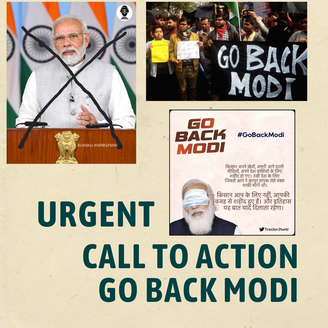 Narendra Modi, the killer of farmers, go back from Punjab. Tomorrow on May 23, @narendramodi Modi is coming to Patiala (Punjab) to campaign. All farmers, justice-loving Punjabis arrive in large numbers tomorrow at Patiala to protest against Modi. #gobackmodi #BoycottBJP