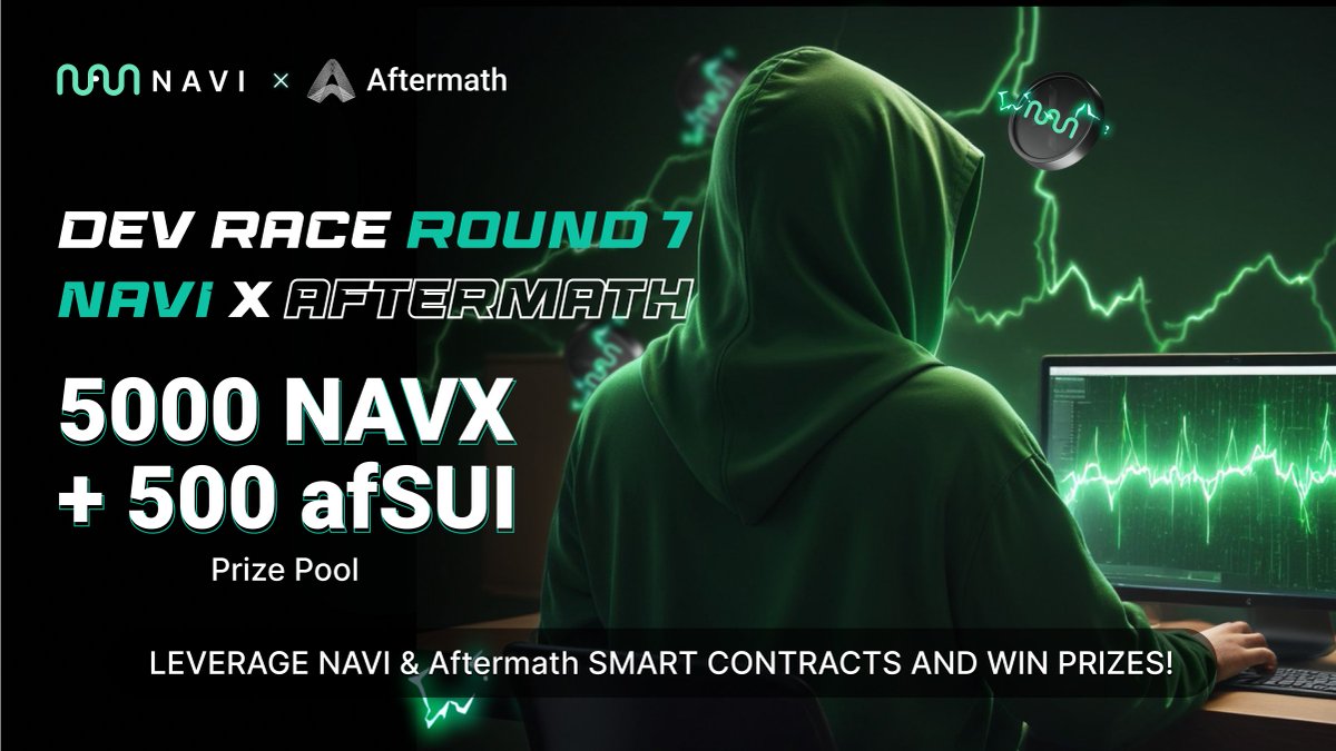 🏃💨 NAVI x Aftermath Dev Race Round 7 ⚡️ ✨ 5000 NAVX + 500 afSUI Prize Pool Navigators and @SuiNetwork developers, round 6 of our Dev Race has finished. Round 7️⃣ is a race that will run in collaboration with @aftermathfi! >>Use the NAVI & Aftermath SDKs to successfully