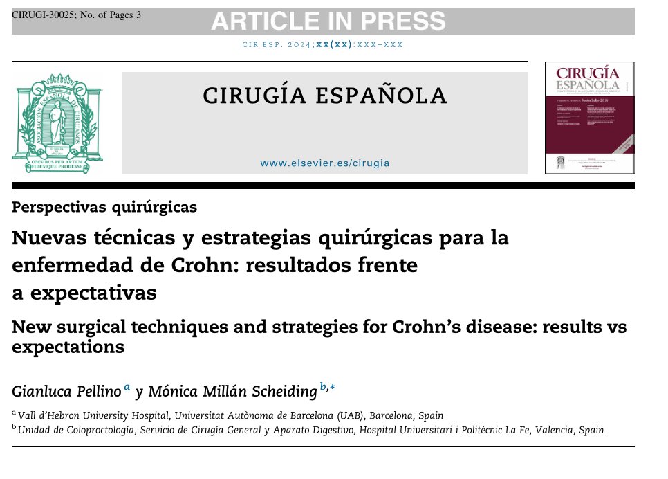 Hot off the press, temporarily #openaccess New surgical techniques and strategies for #Crohnsdisease: results vs expectations 📄 here: authors.elsevier.com/c/1j7qe,EB2PEKq Delighted to contribute to the controversies witnessed this very year with the amazing @monicamillan72 @Y_ECCO_IBD