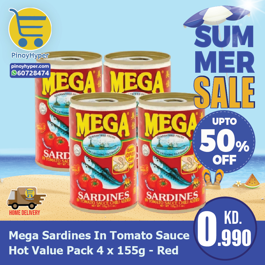 🇰🇼 Summer Sale 🇰🇼
🥰Offer for OFW Kuwait 🥰
Delivery All over Kuwait 🚛
Mega Sardines In Tomato Sauce Hot Value Pack 4 x 155g - Red
#pinoyhyper #ofw #ofwkuwait #pilipinosakuwait #onlinegrocery #pinoy #philippines #filipino #pilipinas #pinoyfoodie #pinoyfood
#summeroffer
#offer