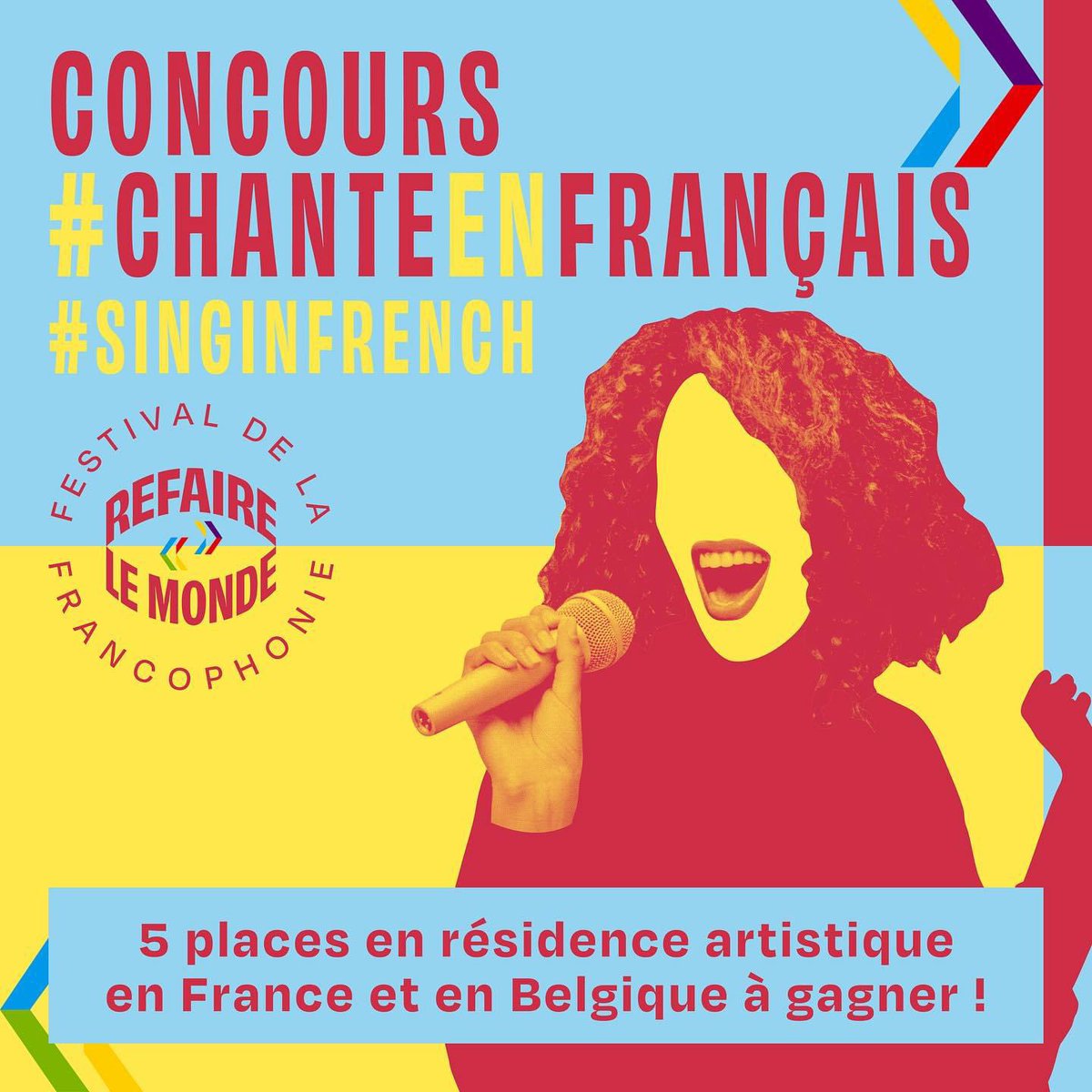 Le Festival de la francophonie lance un concours de chansons inédit #ChanteEnFrançais sur Instagram. Les jeunes de 18 à 27 ans du monde entier sont invités à laisser place à leur créativité en français. Allez hop, renseigne-toi : festivalfrancophonie2024.org/concours-chant…